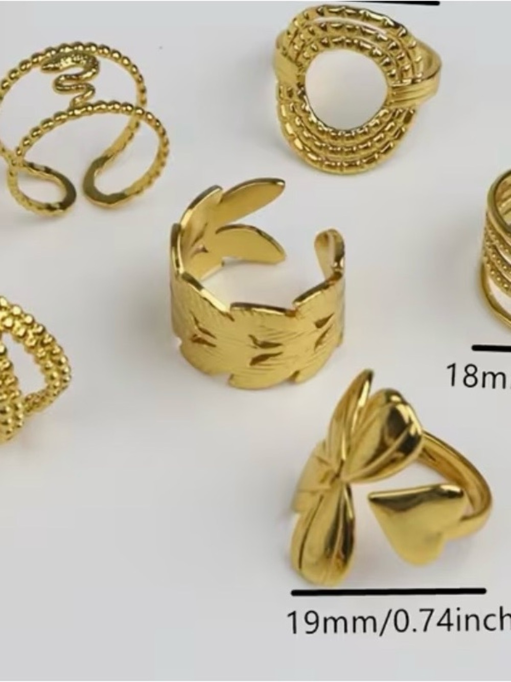 Gold Tone Leaf Design Adjustable Ring Set - Women Jewelry